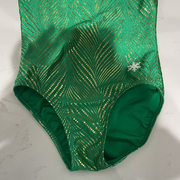 Snowflake Designs Gymnastics Leotard Adult Small green & gold Excellent like new - Picture 6 of 13